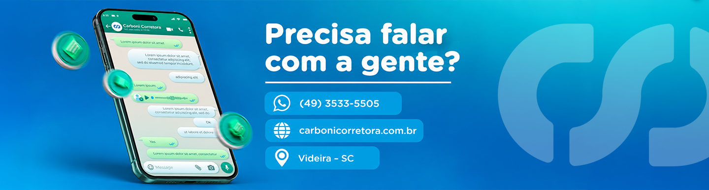Precisa falar com a gente? WhatsApp (49) 3533-5505, carbonicorretora.com.br, Videira - SC