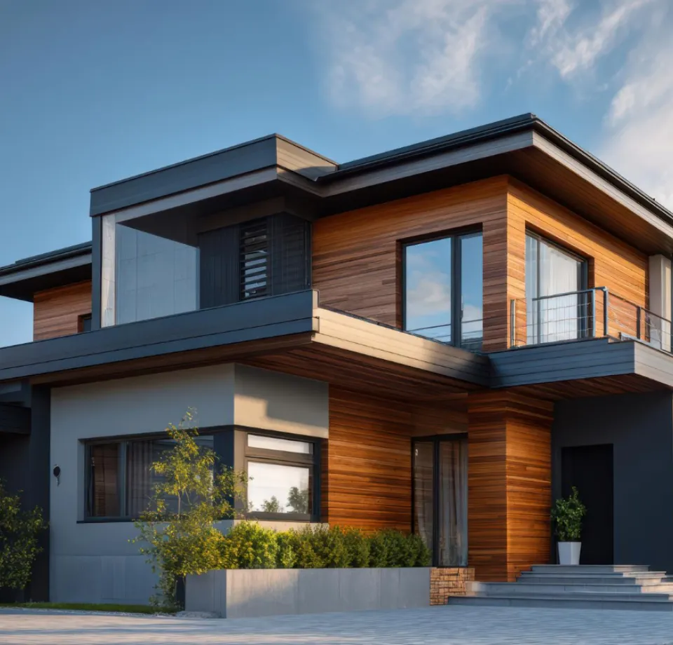 Casa moderna com fachada de madeira
