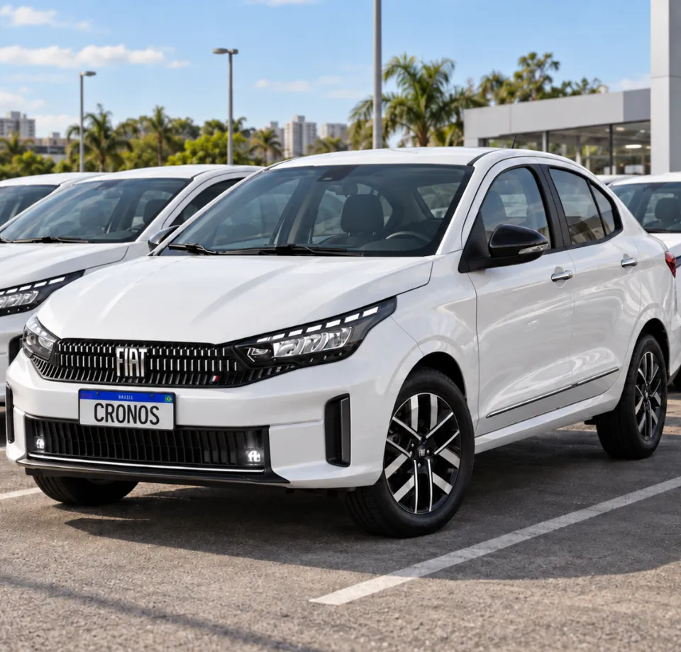 Carro sedã branco em concessionária